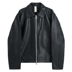 Home gigavibe black leather jacket for men – classic collared zip up racing sports bomber jacket